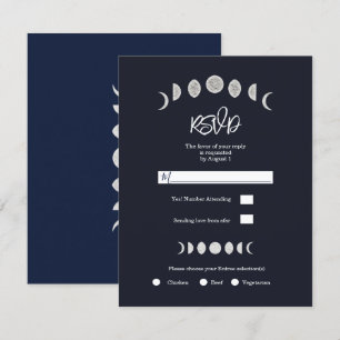 Moon Phases Blue Astrology Celestial Wedding RSVP Kaart