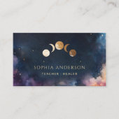 Moon Phases Celestial Navy Healing Arts Coach Chic Visitekaartje (Voorkant)