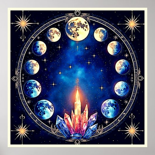 Moon Phases Crystal Cosmos Poster (Voorkant)