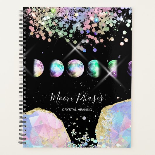 Moon Phases Crystal Gem Healing Holografen Busines Planner (Voorkant)