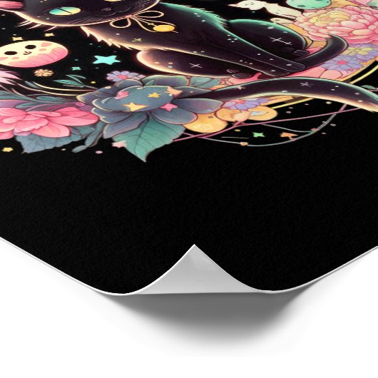 Moon Phases Crystal Witchy Schattig Zwart Kat Kawa Poster (Hoek)