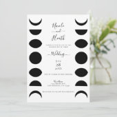 Moon Phases Cycles Black & White Wedding Kaart (Staand voorkant)