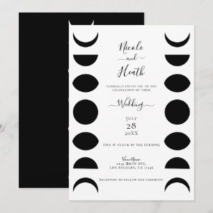Moon Phases Cycles Black & White Wedding Kaart
