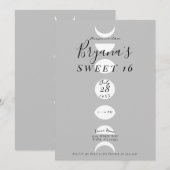 Moon Phases Cycles Gray & White Sweet 16 Kaart (Voorkant / Achterkant)