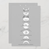 Moon Phases Cycles Silver Grey & White Wedding Kaart (Voorkant / Achterkant)
