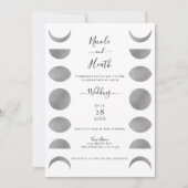Moon Phases Cycles Silver Grey & White Wedding Kaart (Voorkant)