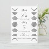 Moon Phases Cycles Silver Grey & White Wedding Kaart (Staand voorkant)