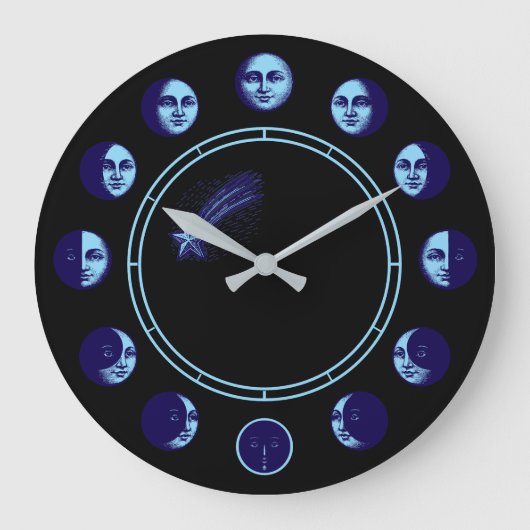 Moon Phases Faces Waxing Gibbous & Waning Crescent Grote Klok (Voorkant)