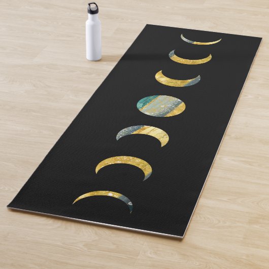 Moon Phases Gold Silver Blauwgroen Yogamat (In situ)