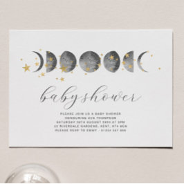 Moon Phases Gold Stars Baby shower Uitnodiging