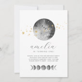 Moon Phases Gold Stars Birthday Invitation Kaart (Voorkant)