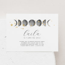 Moon Phases Gold Stars Birthday Invitation