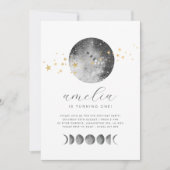 Moon Phases Gold Stars Photo Birthday Invitation Kaart (Voorkant)