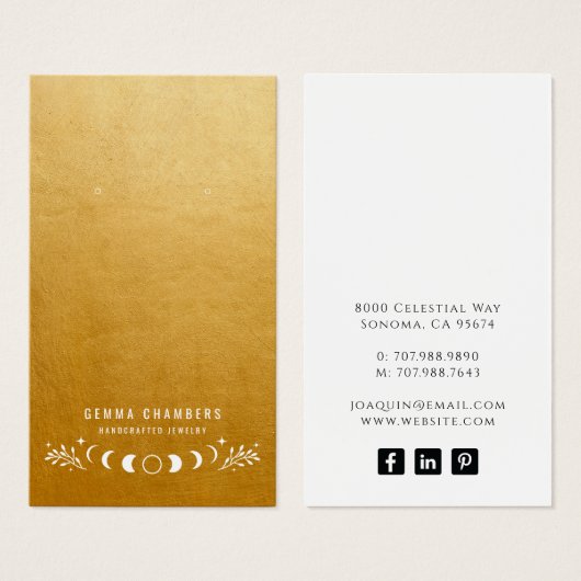 Moon Phases Gouden Oorbel Sieraden Display Kaarten Visitekaartje (Voorkant /achterkant)