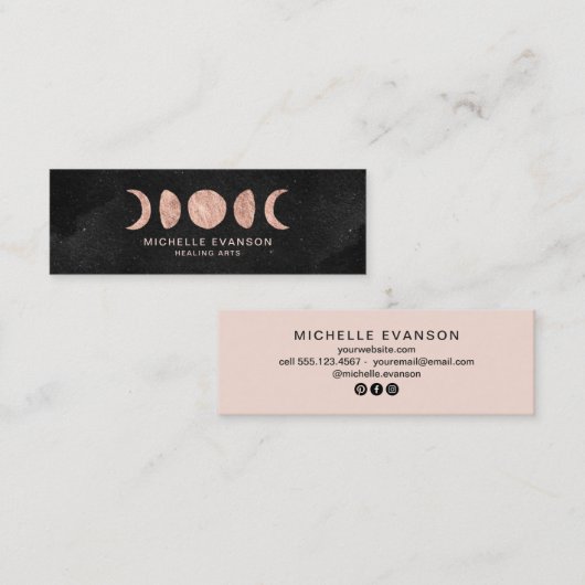 Moon Phases Roos Gold Metaphysical Mini Visitekaartje (Voorkant / Achterkant)