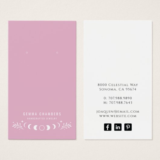 Moon Phases Roze Oorbel Sieraden Display Kaarten Visitekaartje (Voorkant /achterkant)