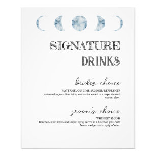 Moon Phases Signature Drinken Wedding Bar Poster