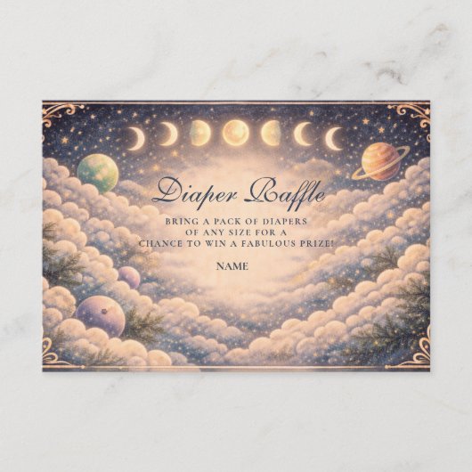 Moon Phases Space Diapper Raffle Informatiekaartje (Voorkant)