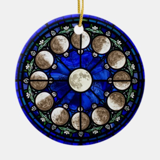 Moon Phases Stained Glass Circle Keramisch Ornament (Voorkant)