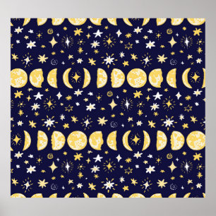 Moon Phases Stars  achtergrond Poster