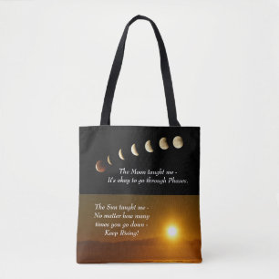 Moon Phases Sun verhoogt Inspirerend Quote Tote Bag
