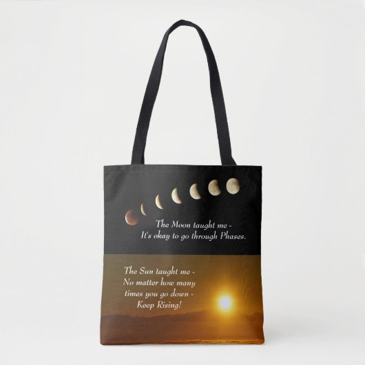 Moon Phases Sun verhoogt Inspirerend Quote Tote Bag (Voorkant)