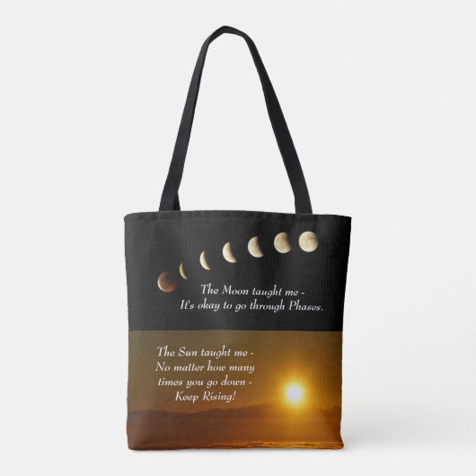 Moon Phases Sun verhoogt Inspirerend Quote Tote Bag (Achterkant)