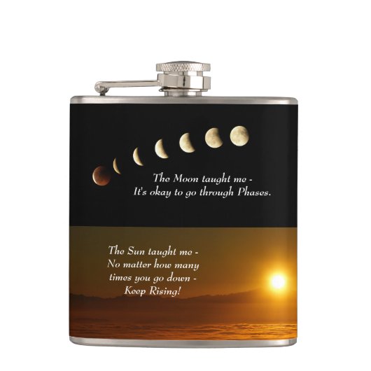 Moon Phases Sunrise Inspirerend Quote Heupfles (Voorkant)