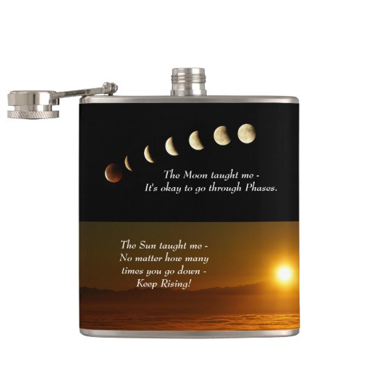 Moon Phases Sunrise Inspirerend Quote Heupfles (Geopend)