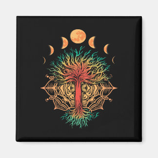 Moon Phases Tree Of Life Retro Yoga Meditation Men Magneet