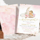 Moon Pink Boho Blonde Girl Angel Baby shower Kaart