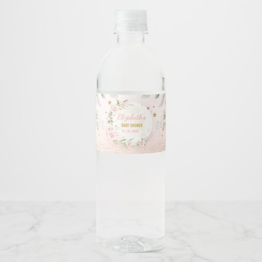  Moon Pink Gold Twinkle Star Baby Girl Favor Waterfles Etiket (Voorkant)