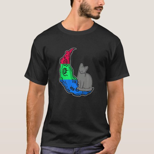 Moon Polysexual Flag Cat LGBTQ Safe Space Gay Prid T-shirt (Voorkant)
