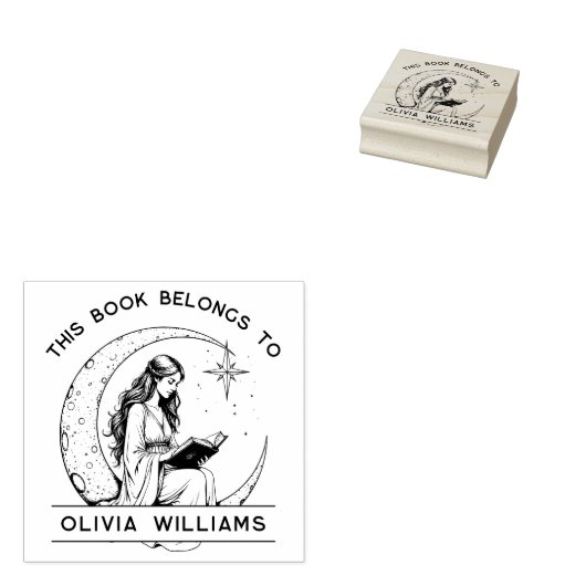Moon Princess Crescent Moon Lezen Ex Libris Rubberstempel (Gestempeld)