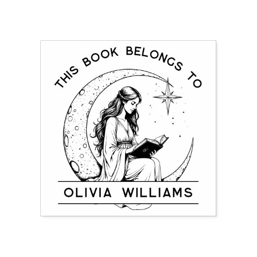 Moon Princess Crescent Moon Lezen Ex Libris Rubberstempel (Afrduk)