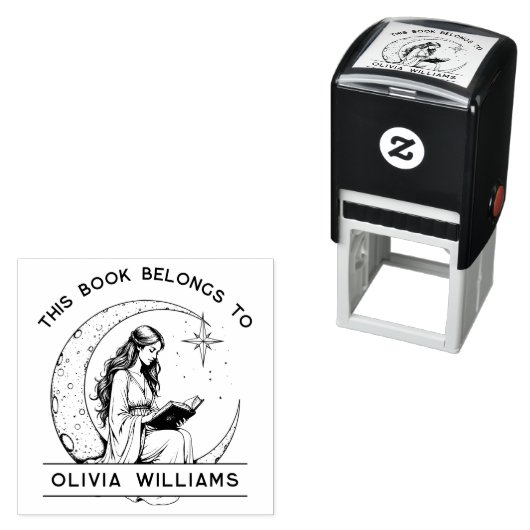 Moon Princess Crescent Moon Lezen Ex Libris Zelfinktende Stempel (In situ)