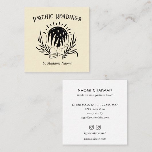 MOON PSYCHIC MEDIUM CRYSTAL BALL FORTUNE TELLER VIERKANTE VISITEKAARTJE (Voorkant / Achterkant)