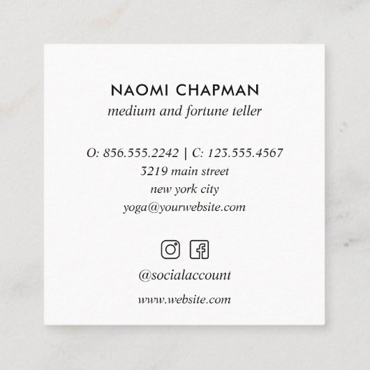 MOON PSYCHIC MEDIUM PALM LEZING FORTUNE TELLER VIERKANTE VISITEKAARTJE (Achterkant)