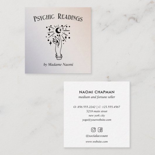 MOON PSYCHIC PALM READING FORTUNE TELLER LUMINOUS VIERKANTE VISITEKAARTJE (Voorkant / Achterkant)