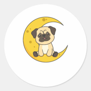 Moon Pug Lunar Animal Dog Cute Animals Kawaii Ronde Sticker