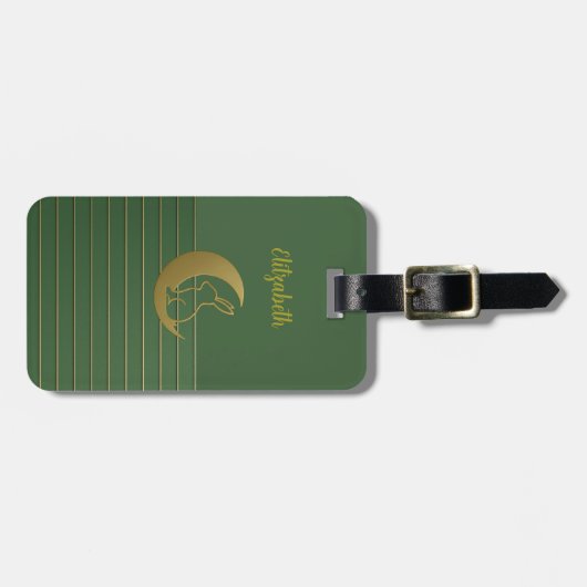 Moon Rabbit op groen Bagagelabel (Voorkant horizontaal)