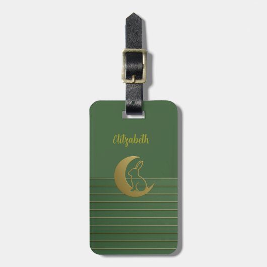 Moon Rabbit op groen Bagagelabel (Voorkant verticaal)