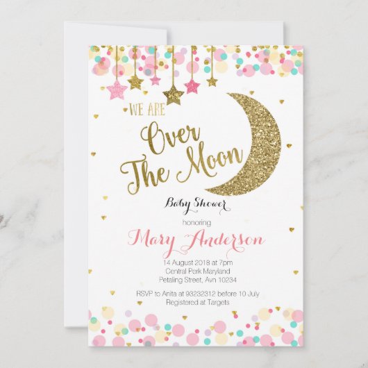 Moon Rainbow Baby shower Invitation Kaart (Voorkant)