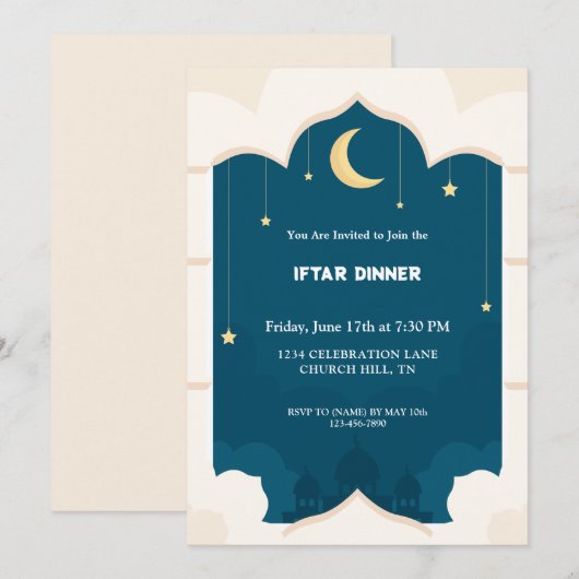 Moon ramadan iftar-uitnodiging kaart (Voorkant / Achterkant)