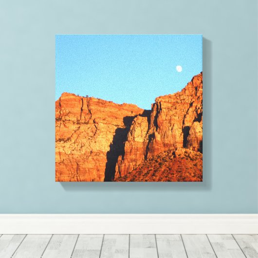 Moon, Red Rocks op Sunset Fine Art Southwest Canvas Afdruk (Insitu (Houten vloer))