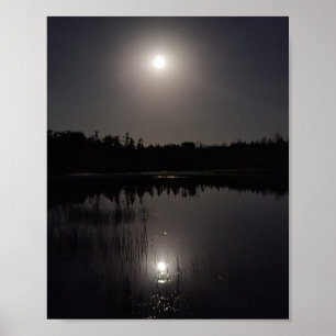 Moon Reflection op Lake Poster