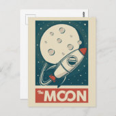 Moon Retro Galaxy Rocket Briefkaart (Voorkant / Achterkant)