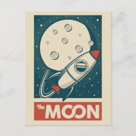 Moon Retro Galaxy Rocket Briefkaart