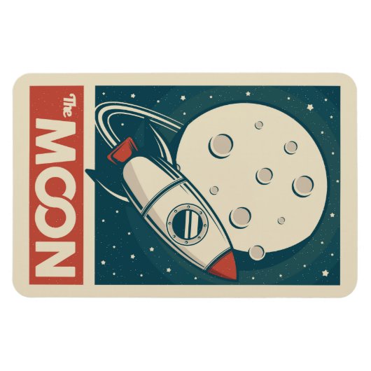 Moon Retro Galaxy Rocket Magneet (Horizontaal)