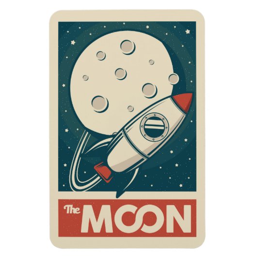 Moon Retro Galaxy Rocket Magneet (Verticaal)